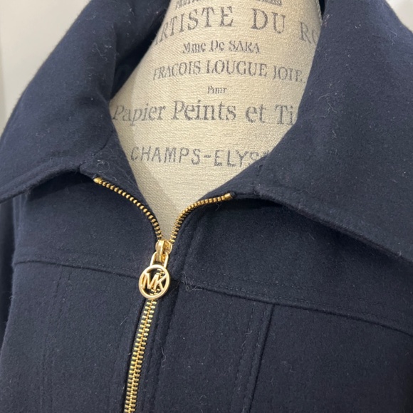 MICHAEL KORS Zip-Up Removable Hood Wool Coat Women Deep Black Lined Goldcolor 1X - Picture 2 of 16